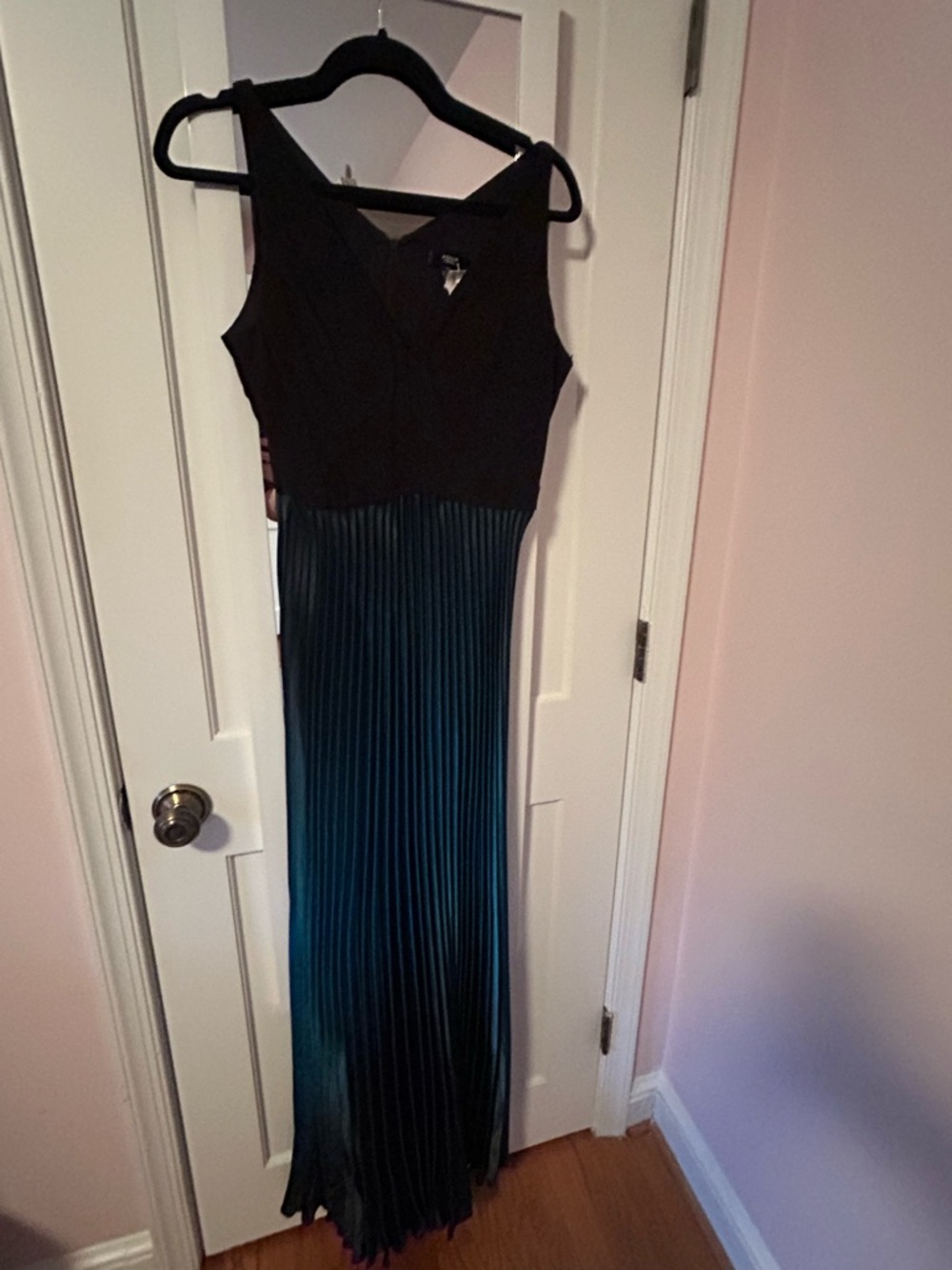 Aqua Black and Teal Ombre Pleated Maxi Dress